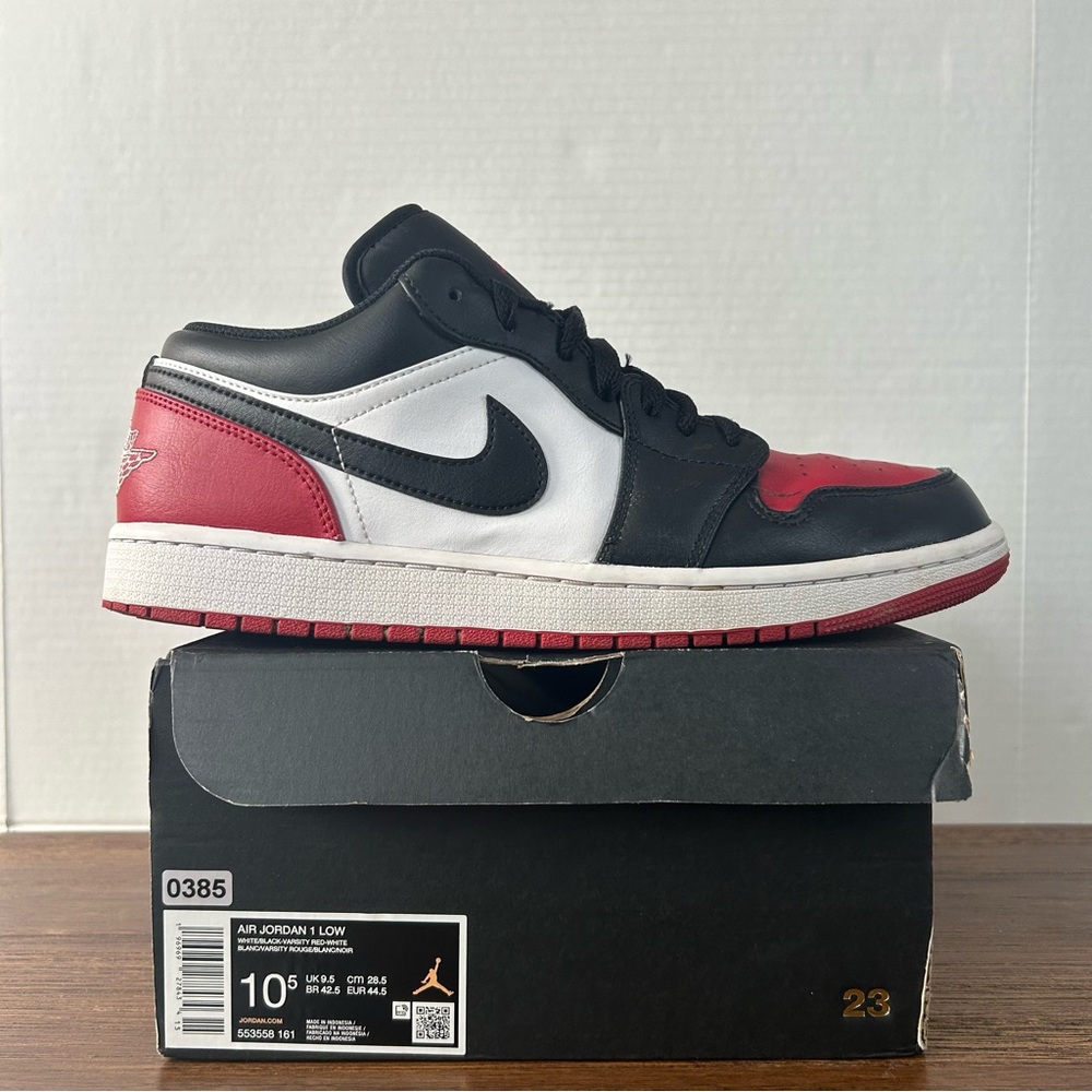 Air Jordan 1 Low Black/White Varsity Red Sneakers Size M10.5/W12